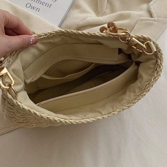 Boho Straw Woven Rattan Chain Strap Shoulder Bag - Picture 5 of 9
